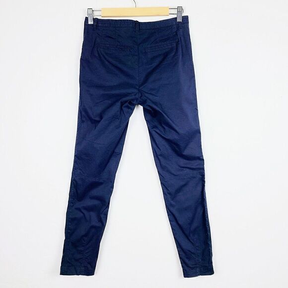 ATM Casual Pants 4 Navy Blue Poplin Pockets Skinny‎ Casual Mid-Rise Belt … - Picture 2 of 8